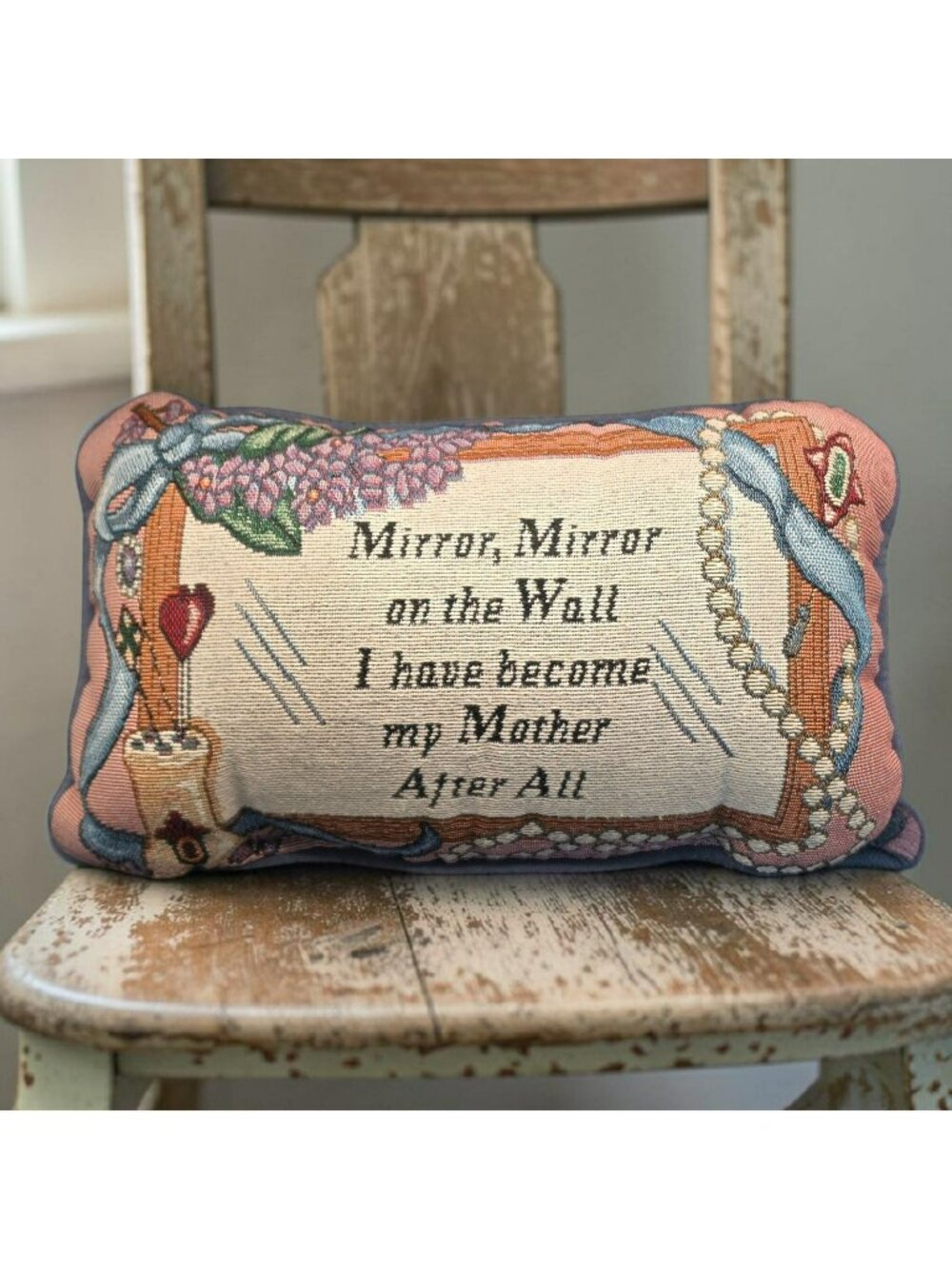 Riverdale Tapestry Throw Pillow 11.5"x7" Blue Floral "Mirror Mirror On The Wall